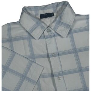 F&F Short Sleeve Button Up Camp Shirt Medium Casual Plaid Blue White Preppy